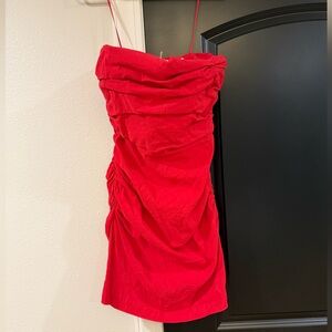 Anthropologie red strapless dress